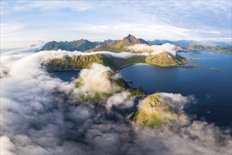 Coast, fjords and mountains, Mount Trehyrna, near Nykvag, Langoya island, Vesteralen archipelago,