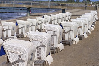 White beach chairs on the beach of Heiligendamm, Mecklenburg-Vorpommern, Germany, Europe