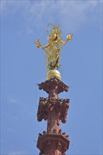 Golden Madonna figure with corona on the spire of the Marienkapelle, Würzburg, Lower Franconia,