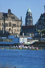 Rowing training on the Elbe in front of Dresden's Old Town