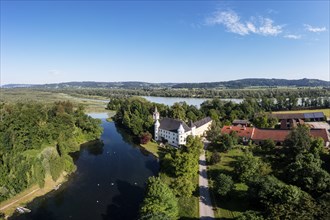 Drone shot, Renaissance castle, Hagenau Castle, Inn, Sankt Peter am Hart, Innviertel, Upper