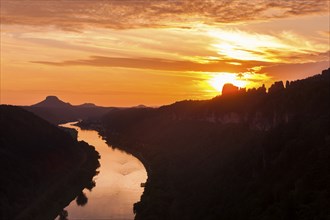 DEU Saxony Bad Schandau Sunset at the Kleine Bastei in the Schrammstein area