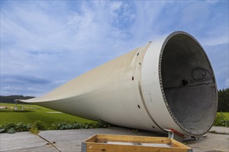 Components for a new giant wind turbine in Voigtsdorf. 80 m long rotor blade made of plastic