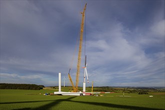 Erection of a new giant wind turbine in Voigtsdorf. with 80-metre-long plastic rotor blades