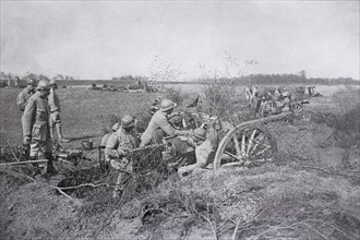 Battery of 75 ready to fire, 1917, France, Europe