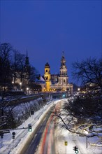 The Silhouette of Dresden's Old Town at Blue Hour in Winter