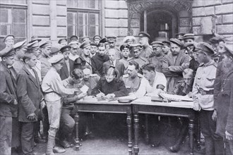 Young volunteers recruiting office, August 1917, Saint Petersburg, Russia, Europe