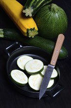 Various courgettes (Cucurbita pepo), courgette convar. giromontiina