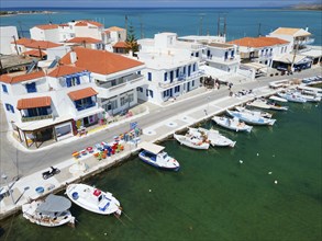 Drone shot, harbour, town of Elafonisos, Elafonisos, Deer Island, Laconia, Peloponnese, Ionian