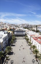 View from the tower of the Santa Ana Cathedral to the colourful houses of Las Palmas, in front the