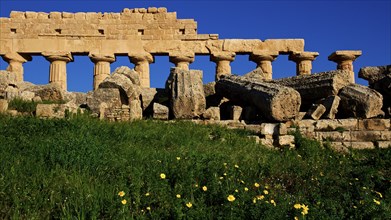 Column row, chapter, entablature, column remains, green meadow, temple A, Dioscuri temple,