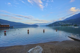 Lake shore, reflection, boathouse, sky, clouds, sunrise, summer, Lake Millstatt, Döbriach,