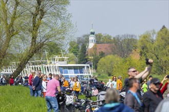 Steamship parade of the historic paddle steamers ., in the background the Schifferkirche Maria am