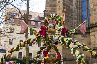 The old town of Pirna decorated for Easter. Since reunification, numerous historically valuable