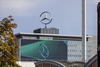 Mercedes star at the Mercedes Benz Group headquarters in Untertürkheim, Stuttgart,