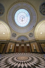 Foyer with glass dome in the spa hotel and Casino in the evening, Wiesbaden, Hesse, Germany, Europe