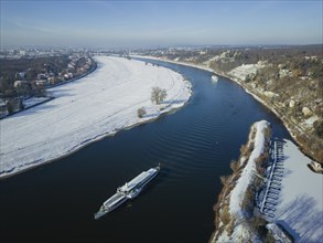 Passenger steamer Leipzig at the Elbe bridge Blaues Wunder