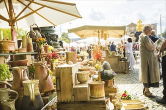 One of the first open-air markets in Dresden at the Goldener horse-rider, freshly renovated and