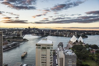 Overlook over Sydney harbour after sunset, Sydney, New South Wales, Australia, Oceania