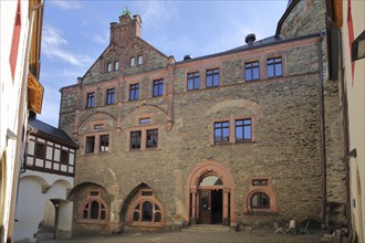 Castle courtyard, Mylau, Reichenbach, Vogtland, Saxony, Germany, Europe