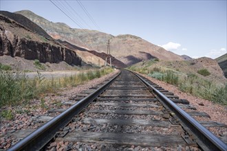 Train line, railway tracks, Chuy Province, Kyrgyzstan, Asia