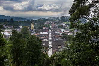 Overlook over Salento, Unesco site coffee cultural landscape, Salento, Colombia, South America