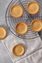 Small homemade tartlet pastry crusts without filling