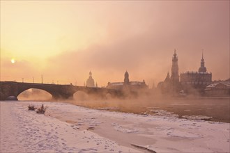 Dresden morning fog over the Elbe