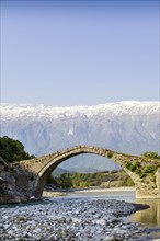 Kadiut bridge, arch bridge near Bënjë, Benja, over the wild river Lengarica, landscape near Bënjë,