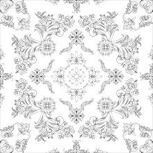 Hand drawn seamless floral pattern on a white background, vector textile template