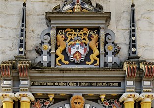 Portal Detail with Town Coat of Arms at Münden Town Hall, Weser Renaissance, Hann. Münden or