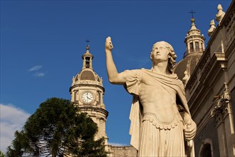 Sculpture, Dome, Cathedral, Catania, Old Town, Baroque Old Town, East Coast, Sicily, Italy, Europe