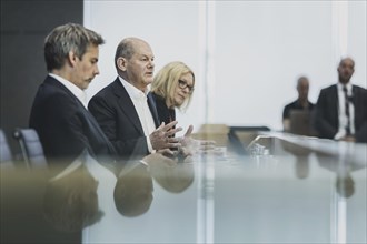 Olaf Scholz (SPD), Federal Chancellor, recorded at a federal press conference on current domestic