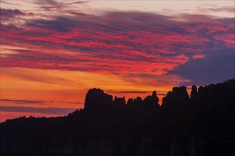 DEU Saxony Bad Schandau Sunset at the Kleine Bastei in the Schrammstein area