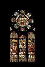 Church window Christmas in the chancel of the Luther Church, interior view, colourful, stained