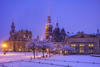 Snow-covered Theatre Square with the Court Church, Residence Palace and Schinkel Guard