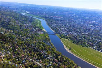 Loschwitz Elbe slope with Blue Wonder Elbe bridge