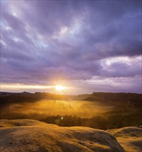 View of Rathen in the evening from the Gamrig in Saxon Switzerland