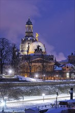 The Silhouette of Dresden's Old Town at Blue Hour in Winter