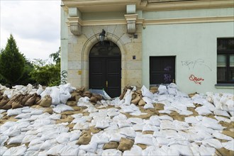 Sandbag wall in Dresden Pieschen