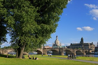 Dresden Silhouette View from Neustätter Elbufer to Dresden Old Town