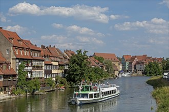 Excursion boat, Regnitz, Little Venice, Bamberg, Upper Franconia, Bavaria, Germany, Europe