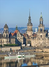 Dresden Silhouette View from Neustätter Elbufer to Dresden Old Town