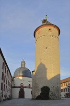 Inner courtyard with keep and St. Mary's Church of Marienberg Fortress, Renaissance, Würzburg,