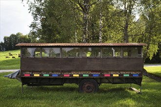 Mobile hives on mobile trailer, honey village Seeg, Bavaria, Germany, Europe