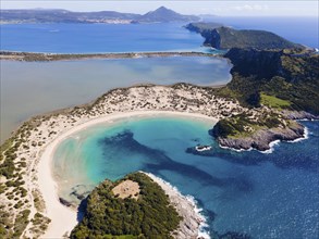 Drone shot, Voidokilia Bay, Voidokilia Bay, Ox Belly Bay, Pylos, Messinia, Peloponnese, Greece,