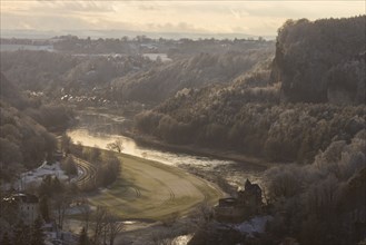 View of Rathen in the evening from the Gamrig in Saxon Switzerland