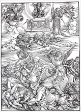 Picture cycle The Apocalypse, the battle of the angels, woodcut by Albrecht Dürer, historical,