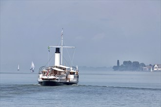 Historic paddle steamer, steamship Hohentwiel on Lake Constance, Lindau, Bavaria, Germany, Europe