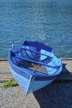 Boat, shore, wooden jetty, summer, Lake Millstatt, Millstatt, Carinthia, Austria, Europe